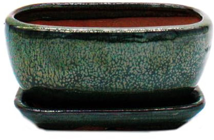 Bonsai-Schale mit Unterteller Gr. 2 - Grün - rechteckig - Modell GB5 - L 17cm - B 13cm - H 7,5 cm