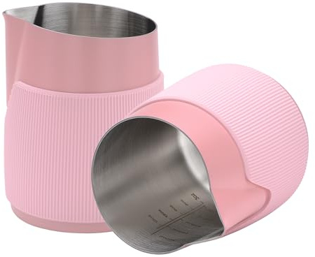 Normcore Handleless Milk Frothing Jug, Milk Pitcher 575.5 g, Milk Frother Steamer Cup Stainless Steel Espresso Cup, Round Spout, Pink, 600ml