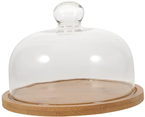 IMIKEYA Glass Cake Cover Dome with Food-grade Glass Dome and Wooden Base, Dustproof Food Cover for Kitchen and Party, Medium Set