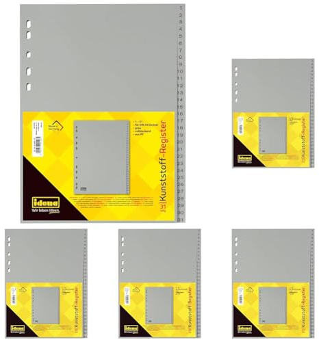 Idena 302009 - Register nummeriert 1-31, für DIN A4, aus Kunststoff, 31-teilig, volldeckend, grau, 1 Stück (Packung mit 5)