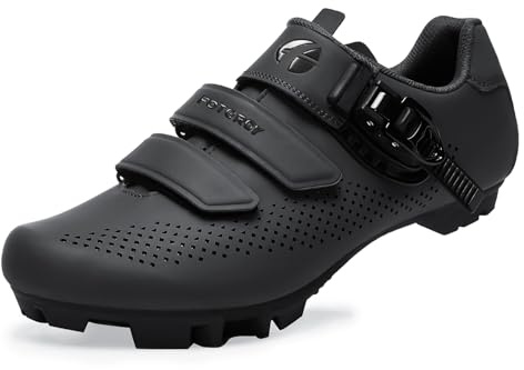 FOTGOAT Uomo Mountain Bike Ciclismo Scarpe Donne, for MTB-Scarpe Compatibile Installazione SPD Cleats/Black 47 EU/Incluso Nero Cleats
