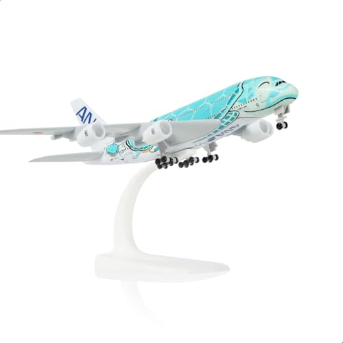 QIYUMOKE 1/300 A380 formgjuten metall flygplan modell för ANA grön sköldpadda flygbolag JA382A Kai med ställ, modellflygplan lämplig för flygentusiaster, gåva eller visningsdekoration