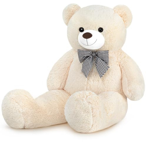 Sausudols XXL Teddybär Großer Bär 120 cm groß Riesen Teddy Bär Stofftier Plüschtier Kuscheltier Geschenk für Kinder Freundin Beige