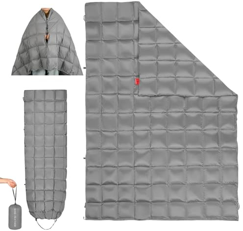 ROSE FEATHER Daunen-Campingdecke, vielseitig verwendbar, Outdoor-Reisedecke, geschwollener Schlafsack, Decke, wasserdicht, verstaubar, Rucksackreisen, Steppdecke für Camping, Reisen, Flugzeug, Wandern