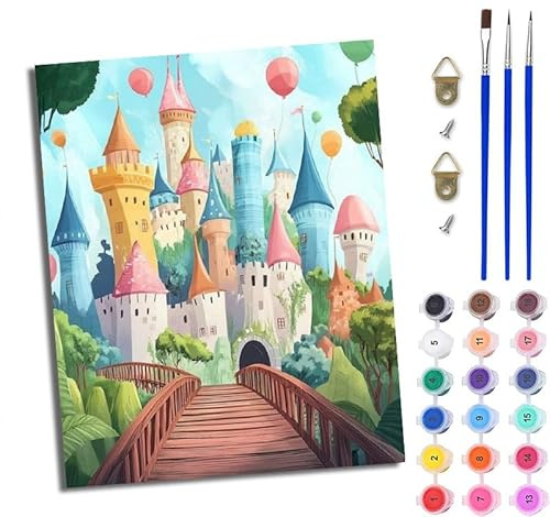 WJWWANG Paint by Numbers for Adults 16x20inch DIY Paint by Numbers Kits Fantasy Balloon Castle for Beginner on Canvas Oil Painting with Paintbrushes for Home Decoration