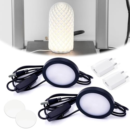 2 Stk. 3D-Drucker LED-Lampen-Kit für Lab A1/A1mini/P1S/P1P/X1C für Crafting Nachtlicht Modelle und Einfache Installation, Mit USB-Adapter, Drei Arten von weißem Licht (Schwarzer Stil)