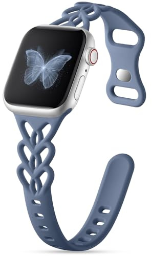 Wepro Thin Braided Silicone Band - Compatible with Apple Watch Bands for Women 40mm 41mm 38mm 42mm 44mm 45mm 46mm 49mm, Thin Heart Breathable Sport Band