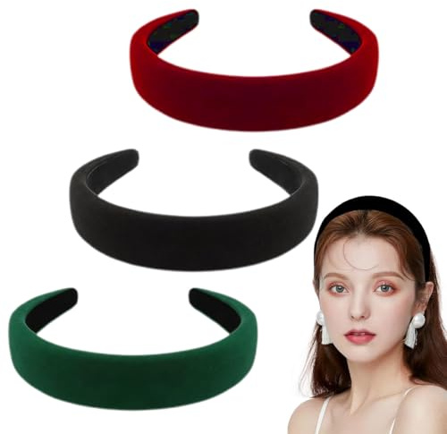 Haarreifen Damen, 3 Stück Retro Style Haarband, Gepolstertes Stirnband aus Samtstoff, Vintage Haarschmuck,Stirnbänder für Frauen und Mädchen