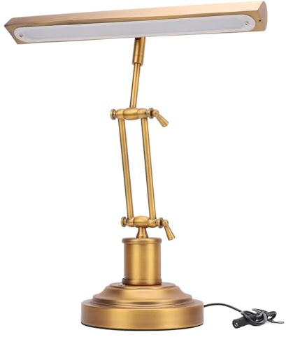 Vintage Bankers Lamp with Stepless Dimming, 12W Adjustable Piano Light for Upright,Grand Piano, 3000K to 6000K Eye Caring LED Task Lighting, Brushed Metal Finish (UK Plugs)