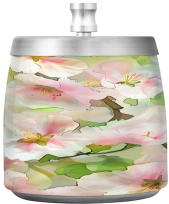 Cendrier d'extérieur en acier inoxydable résistant au vent avec couvercle Motif fleurs vertes et roses