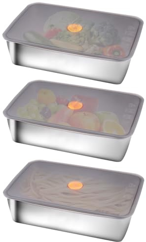 wocpvm 3er-Set Aufschnittboxen für Kühlschrank Edelstahl,Frischhaltedosen mit Deckel,Stapelbar,Groß Aufschnittbox Edelstahl für Käse,Wurst,Fleisch,Küchen-Organizer