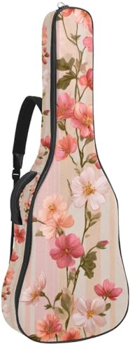 Gepolsterte Gitarrentasche, schützende Akustikgitarre, Gigbag für E-Bass, Konzertgitarre, Rosa und Weiß, Orchidee mit grünen Blättern, Mehrfarbig 02, 42.9x16.9x4.7 in, Lässiger Tagesrucksack