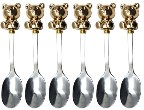 Watreketal 6 Pack Edelstahl Tischwaren Flachstrmessen Dessertlöffel Rührlöffel Obstlöffel/Gabelbär Geformt Für Kuchen Dessert Edelstahl Fruchtgabeln Für Kinder