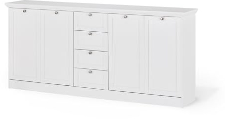 KHG Sideboard weiß Drehtüren 4 Schubkästen mittig 4 verstellbare Einlegeböden Holzwerkstoff Landhaus Stil