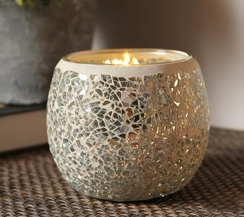 Maimeili Porte-Bougie Vintage en Verre Mosaïqué Support pour Bougies Chauffe-Plat Décoration De Table Élégante sans Bougies pour Mariage Fête Noël Et Église