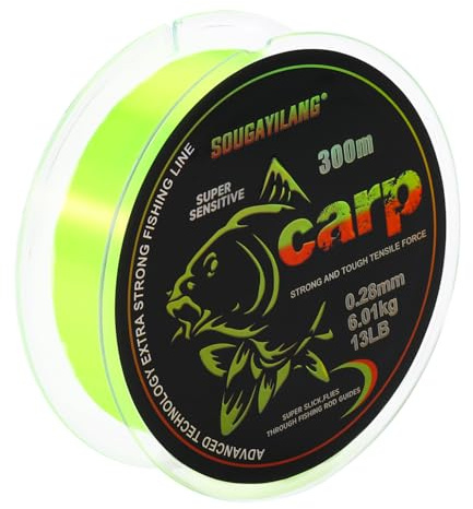 Yun Nong Fluoreszierende Karpfenschnur – Schnell sinkendes Monofilament, 300m/1000m (0,28/0,30/0,33/0,35/0,40mm) für Angeln bei schwachem Licht im Süßwasser