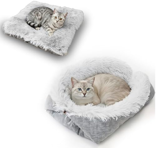Solinorex Cuccia per Gatti Interno 2 in 1 Morbido Cuscino per Gatti - Cuccetta per Gatto Lavabile, 60 x 50 cm Letto Gatto丨 Cuccia Cane Piccolo per Piccoli Animali Domestici (Grigio, Modello Leggero)