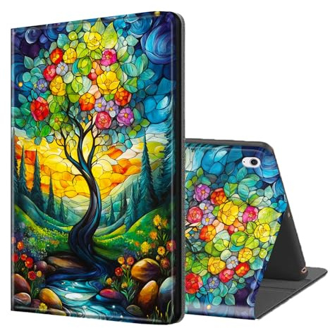 ETLKJVBL for iPad Air 13 Inch Case 2024, Auto Sleep/Wake, Stained Glass - Like Tree and Stream Multiple Angles Viewing Folio Stand Case for iPad Air 13 Inch 2024 Tablet