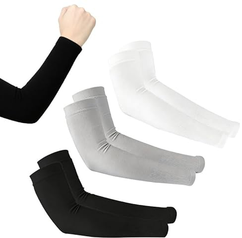 Vmoomax Manguitos unisex con protección UV, 3 pares de mangas de compresión transpirables para hombres y mujeres, calentadores de brazos elásticos para deportes al aire libre, ciclismo, baloncesto