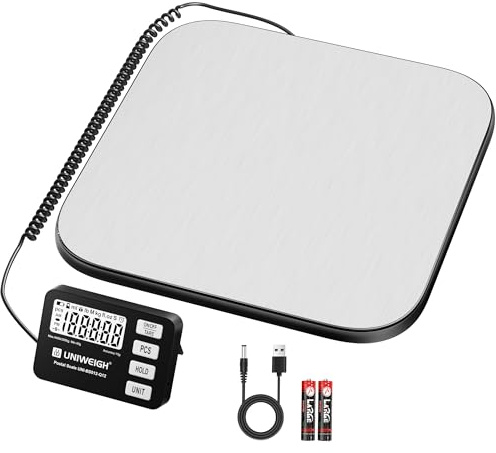 UNIWEIGH Shipping Scale 440lb/0.35oz Accuracy,Digital Postal Scale for Packages with PCS/Hold/Tare Function,Postage Scale for Small Business,Luggage,Warehouse,Home Use,Battery & USB-A Include