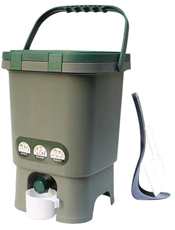 Ailan Barriles de fermentación compactos con Ranura de desviación integrada, fácil Reciclaje, Cubo para compostaje residuos Cocina, sin Olor, contenedor compostaje Basura 15 l Gran