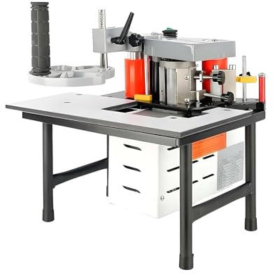 SIEEOUR Canteadora 1200W, Máquina Para Cantear Y Encolar Para Carpintería, Recto Y Curvo, Velocidad Ajustable 5-10 m/Min, Encolado Doble Cara, Para Mueble De Tablero De Madera(White)