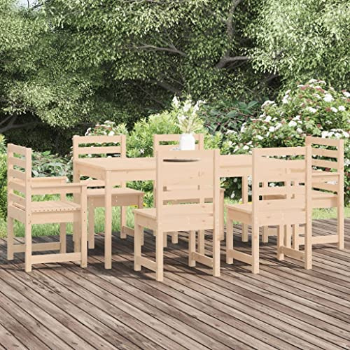JHQHSM 7-TLG. Garten-Essgruppe aus Massivholz Kiefer mit Latten-Design für Terrasse und Balkon, Klassische Gartengarnitur mit robuster Tischplatte und hohem Komfort, Rustikale Optik