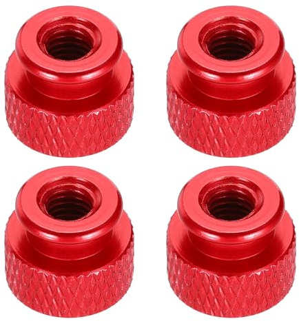 QUARKZMAN 4 Pezzi Dado A Mano Rigato, M5 12 Mm Diametro Esterno 10 Mm Altezza Lega Di Alluminio 6061 Anodizzato Dado A Mano, Vite Metallo Telaio Per Macchinari, Rosso Bordo