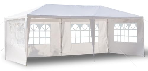10'X20 'Outdoor Wedding Party Tent, Outdoor Activity Shelter, White Pavilion with 4 Detachable Side Walls, Suitable for Gatherings, Events, and Backyard