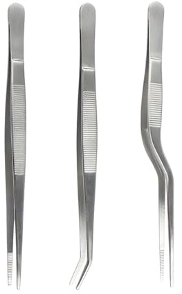Professional Stainless Steel Cooking Tweezers Set - 3 Piece Precision Tongs for Food Presentation, Plating, Garnishing & Design (16 cm/6.3 Inches) | Kitchen Tools for Chefs, Home Cooks & Culinary Enth