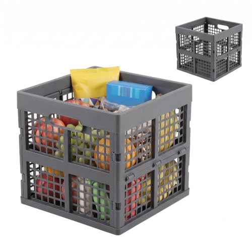 MIUUIPI 36L Klappbox, Faltbare Aufbewahrungsboxen aus Kunststoff, Profi-Klappbox, Transportbox, Stapelbare Klappkörbe mit Griffen, Tragkraft 10 kg, Ideal für Haushaltsorganisation (Grau)