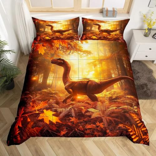 BJCJGGL Enkelt påslakanset dinosaurie sängkläder set för barn – påslakan med dragkedja och 2 örngott 50 cm x 75 cm – mjukt andningsbart mikrofiberpåslakan 155 cm x 220 cm
