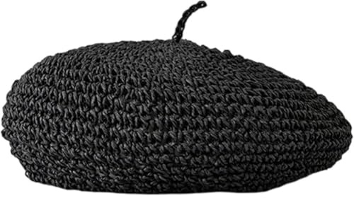 Stakee Sommerliche Stroh-baskenmütze, Künstler-häkelmütze Im Französischen Stil, Modische Mütze, Lässige Outdoor-frühlingsmütze Für Damen