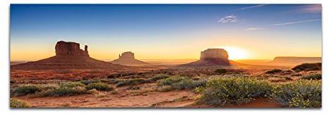 Paul Sinus Art Image panoramique sur Toile et châssis - 150 x 50 cm - Monument USA Monument Valley - Rochers - Soleil du Soir