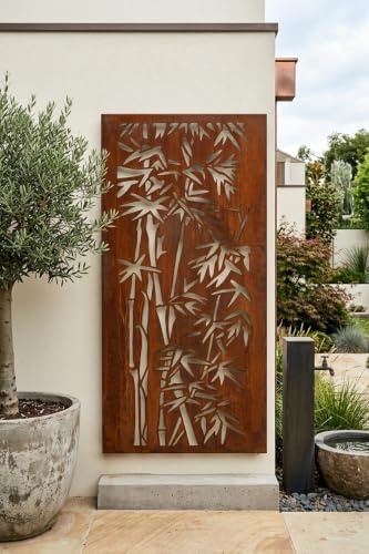F&G Supplies 1.8m Tall 'Bamboo' Design Metal Steel Screen or wall Art - Ideal for a Screen, Decorative Fence or wall mounting