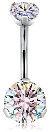 hengkaixuan Titanium Bauchnabelpiercing Schmuck 14G Bauchnabelring mit Innengewinde Bauchnabel Barbell mit rundem Zirkonia 8 mm bis 14 mm