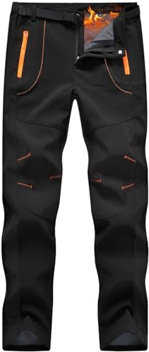 Rdruko Men's Snow Ski Pants Waterproof Insulated Winter Fleece Lined Hiking Snowboard Pants with Belt(Black,US M)