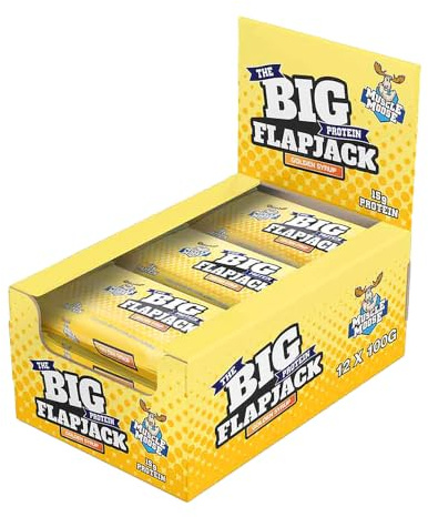 Muscle Moose The Big High Protein Flapjack, Golden Syrup, 12 x 100 g | High Protein, Indulgent Flavours, Filling Snack, Soft Baked Chewy Texture, Made With Real Oats