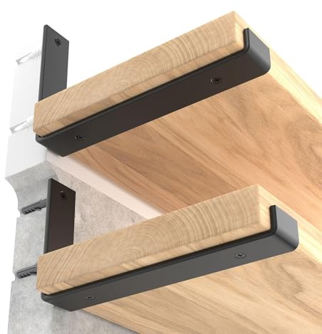 LEOPO Shelf Brackets 12 inch, 4-Pack 1/5 inch Thick Heavy Duty Industrial Bracket for DIY Floating Shelf Support, Black Coated Wall Shelf Support 11.25” x 6” x 1.5”