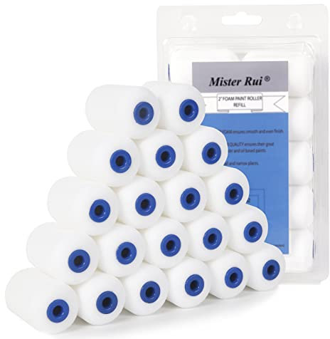 Mister Rui Mini Rollers for Painting, 20 Pack 2 Inch Foam Paint Roller, Sponge Paint Roller Sleeve, Gloss & Foam Roller Set for Smooth Finishes, Cabinets, Trim
