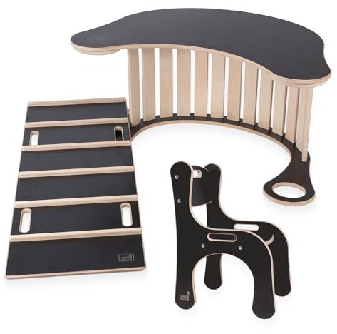 Good Wood Kletterbogen Mit Rutsche Stuhl Tischplatte Leiter Set Aus Holz Kinder Klettergerüst Schwarz