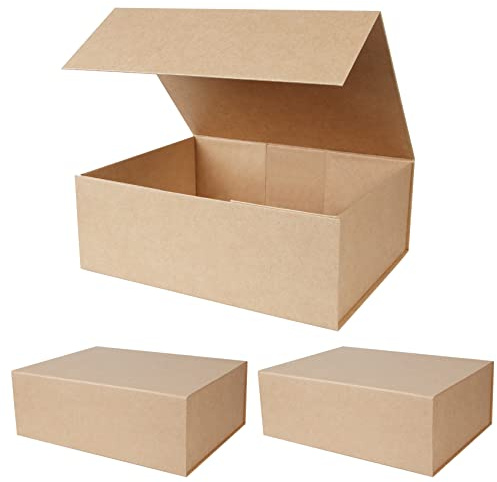 Aimyoo, braune zusammenklappbare Geschenkbox mit magnetischem Deckelverschluss, große rechteckige Box für Geschenke, 3er-Set