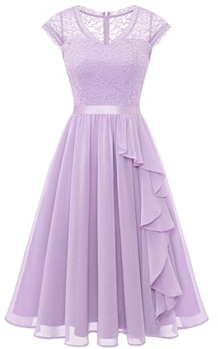 Wedtrend Cocktailkleid Damen Knielang Abendkleid Elegant für Hochzeit Elegant A Linie Rüschenkleid