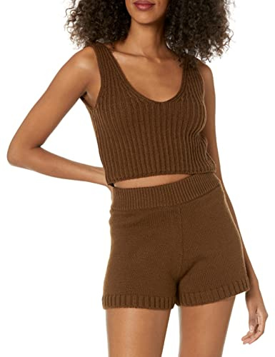 The Drop Sylvie Double V-neck Textured Rib Cropped Sweater Tank pour Femme, Grain de Café, S