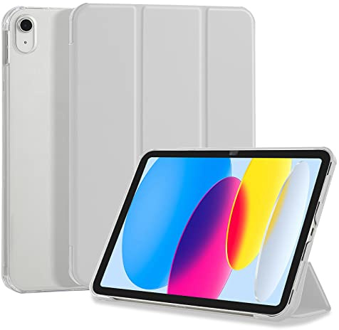 4UBonLife Fodral för iPad (A16) 11:e/10:e Generationen (2025/2022), Smalt Stativ Hårt Bakskal, Genomskinligt Frostat Bakfodral för Apple iPad 10 11 Gen, Automatisk Uppvakning/Sömn, Ljusgrå