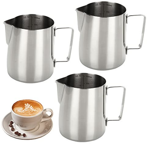 GOYADA 3 pezzi 350 ml Brocca per latte 304 inox, barattolo per latte con marchio di misura 350 ML/12oz, brocca per latte, barattolo da latte in acciaio inox per schiumare il latte