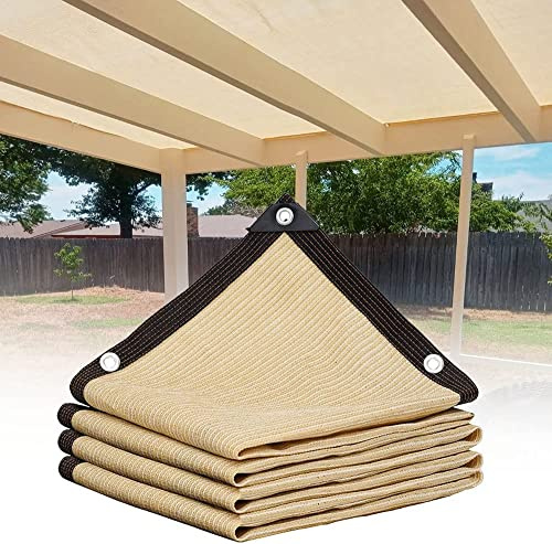Beige 90% Rete Telo Ombra, 2x2m 3x4m 4x6m 5x5m 6x12m 7x8m 9x10m Panno Ombreggiante Resistente Ai Raggi UV Vela Ombreggiante, Tenda da Sole Privacy con Occhielli (Size : 5x5m(16x16ft))