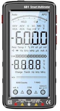 KKnoon 681 6000 Conta Multimetro digitale Smart Anti-burn Ricaricabile Misuratore universale NCV Tester LCD grande da 5 pollici con torcia retroilluminata per tensione Corrente Resistenza