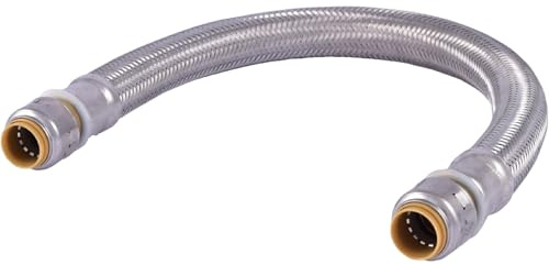 SharkBite Max 1/2 Inch x 1/2 Inch x 18 In. Braided Flexible Repair Coupling Hose, Push-to-Connect Brass Plumbing Fitting, UR3008FX18