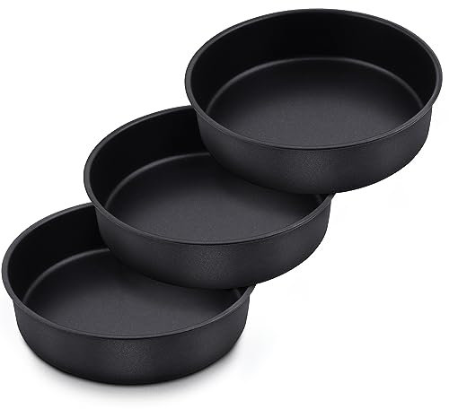 HaWare 8inch Cake Tins Set of 3, Non-Stick Stainless Steel Baking Pan, Round Birthday Wedding Layer Cake Tin for Kitchen Baking Roasting Serving, Healthy & Non-Toxic, Rust Resistant (20cm, Black)